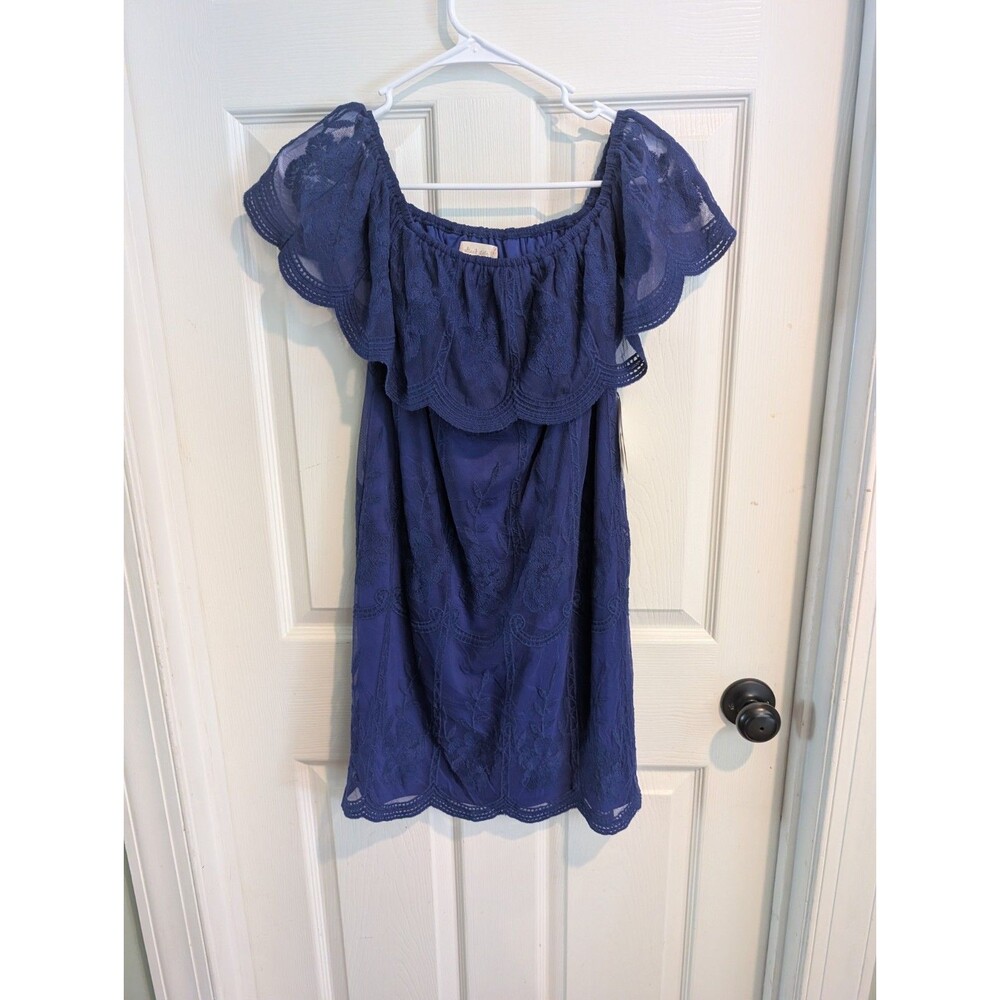 Alter'd State Romantic Coquette Blue Lace Of Shoulder Dress